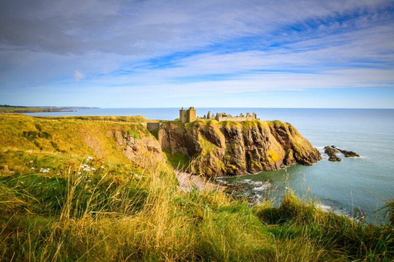 Dunnottar castle from Old Hall Bay, near Stonehaven, Aberdeenshire